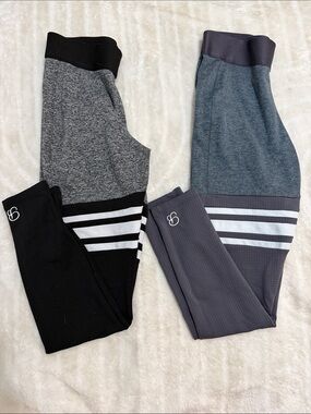 Bombshell Sportswear Gray & Black Colorblock Leggings with White Stripes